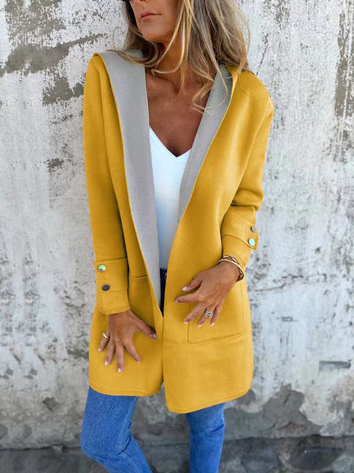 Casual contrast color cardigan sweater hooded sweatshirt