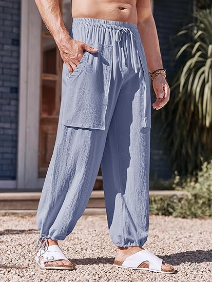 Large-Sized Casual Cotton And Linen Drawstring Pants