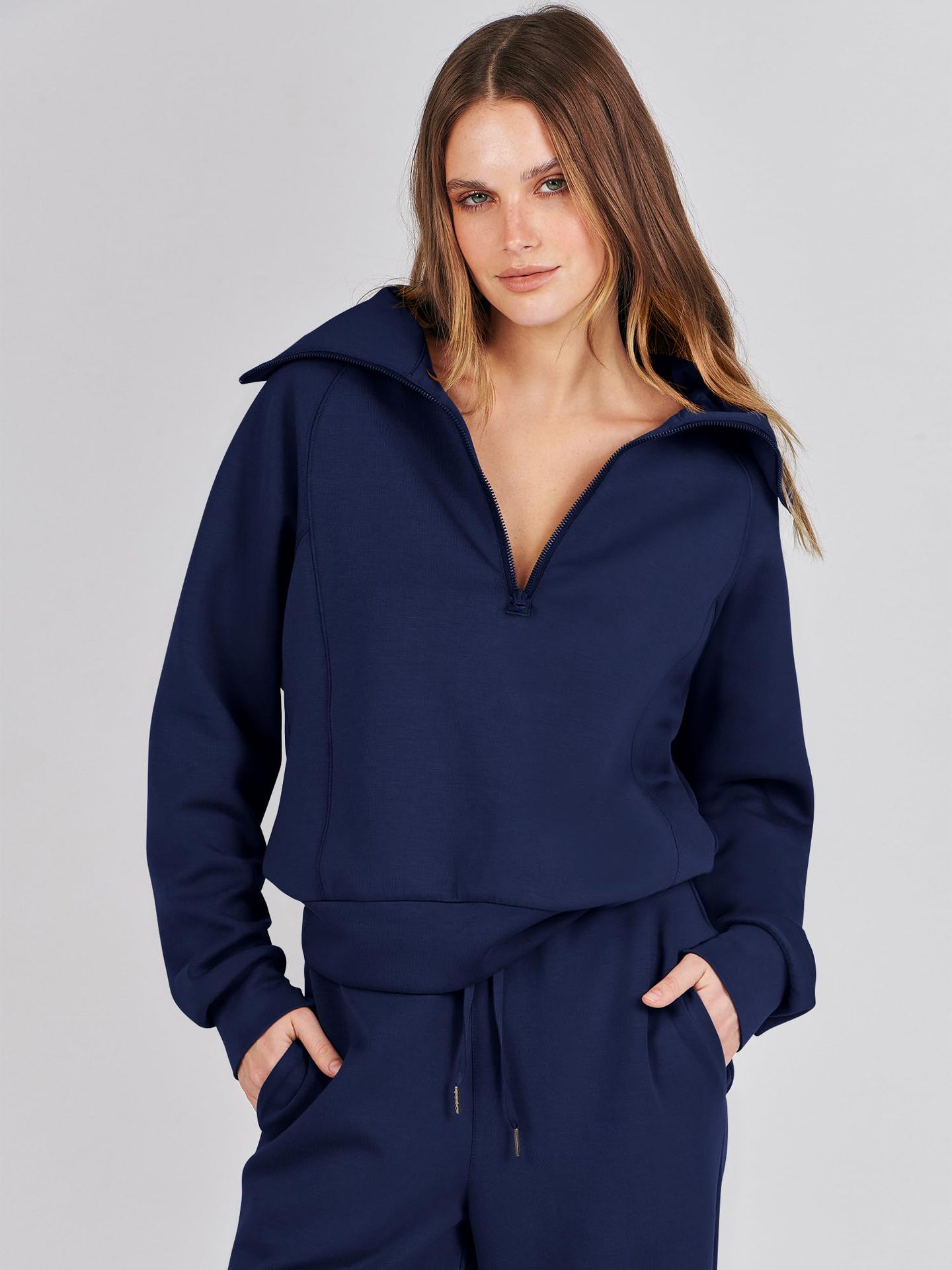 2024 New winter casual zipper wide leg pantsuit