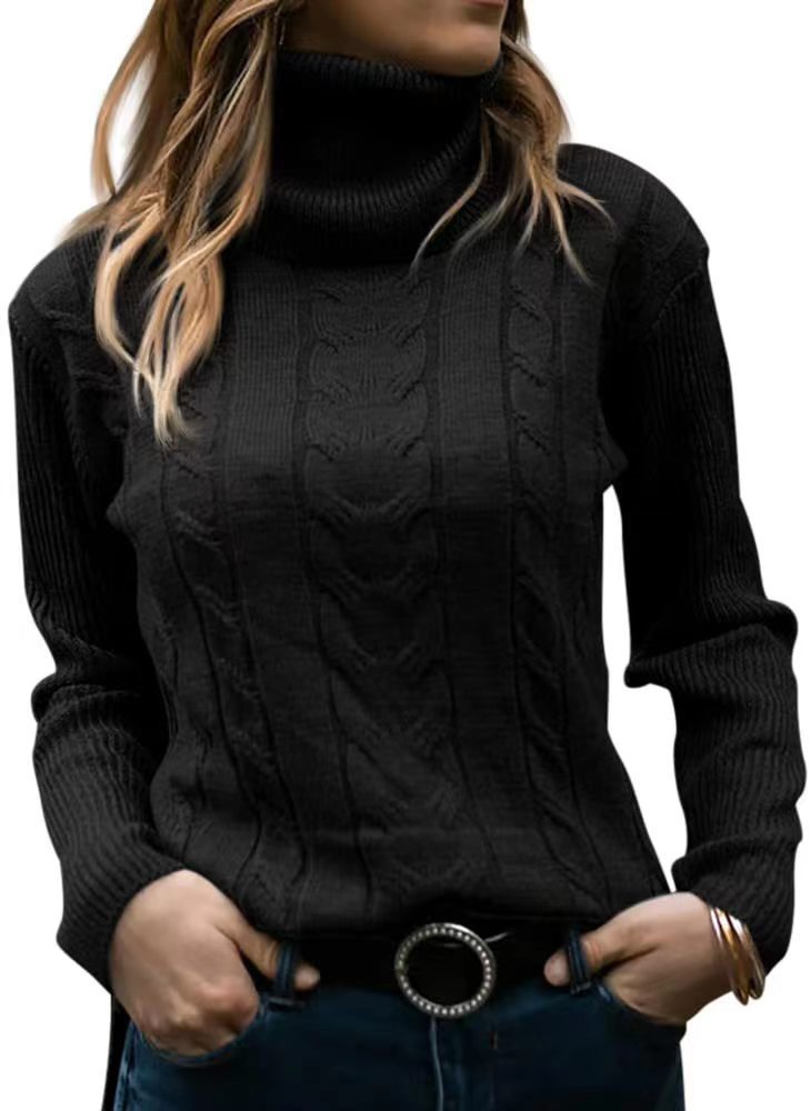 2025 Retro Solid Color Cable Knit High Neck Cashmere Knit Sweater