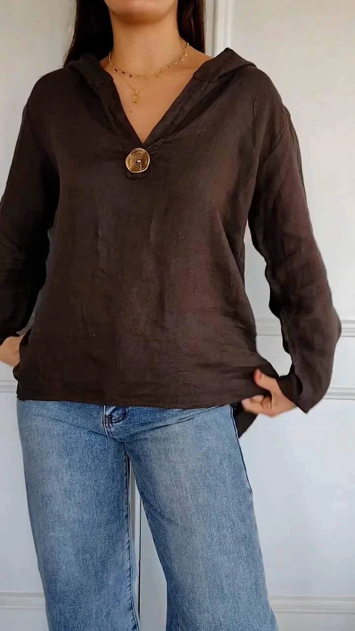 Loose Cotton And Linen Button Hoodie