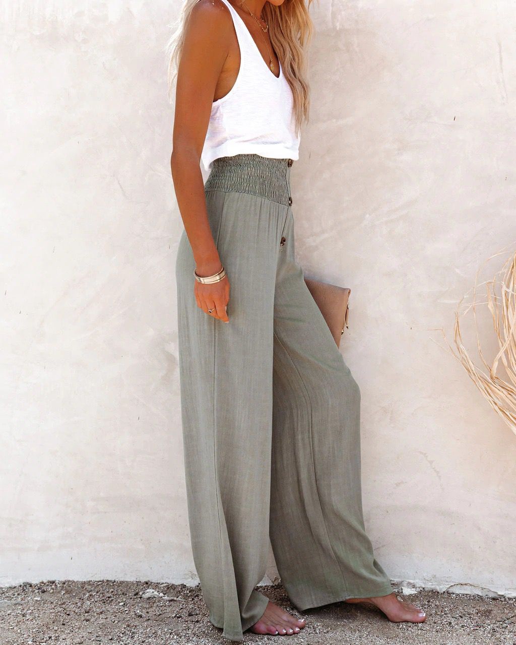 2025 Cotton and linen elastic loose casual wide-leg pants