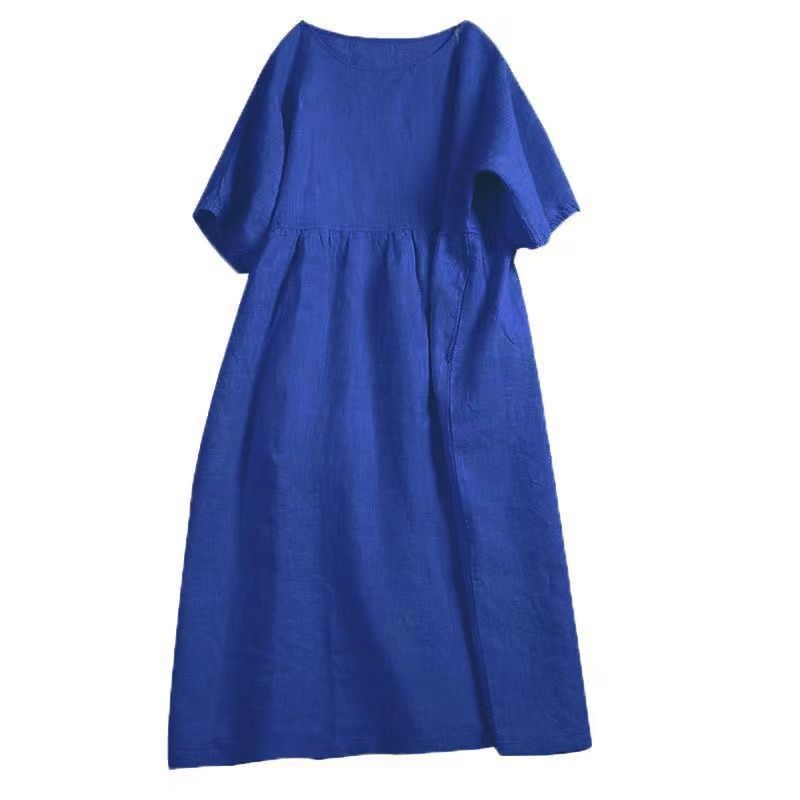 Cotton Short Sleeve Crew Neck Dress