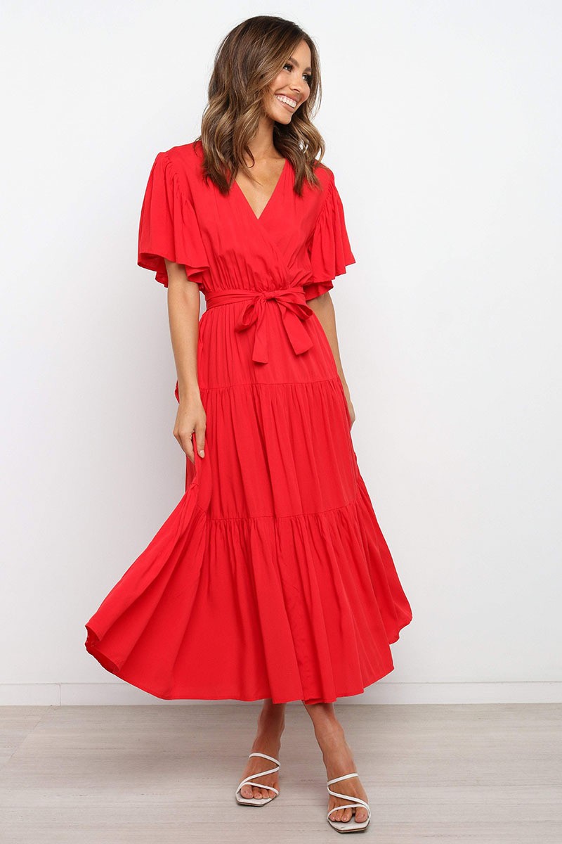 🌸🌸🌸Elegant V-neck dress with ruffled sleeves