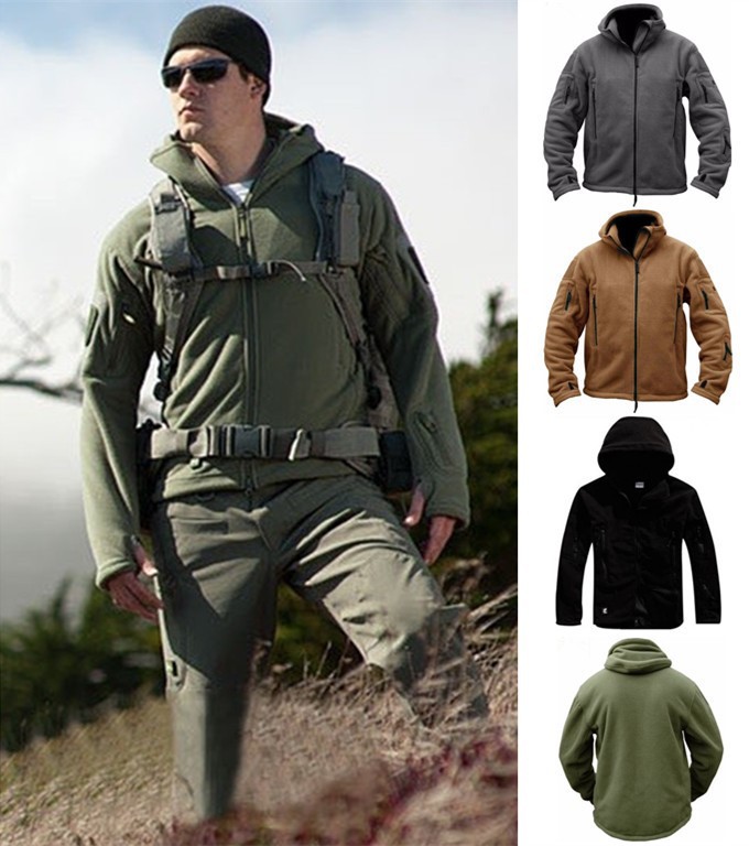 Men's outdoor warm lining fleece jacket men's cold-proof warm hooded jacket solid color hooded jacket