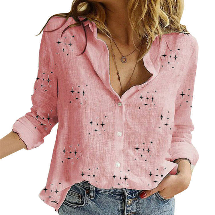2025 Women's Summer Solid Color Casual Loose Long-Sleeved Linen Shirt