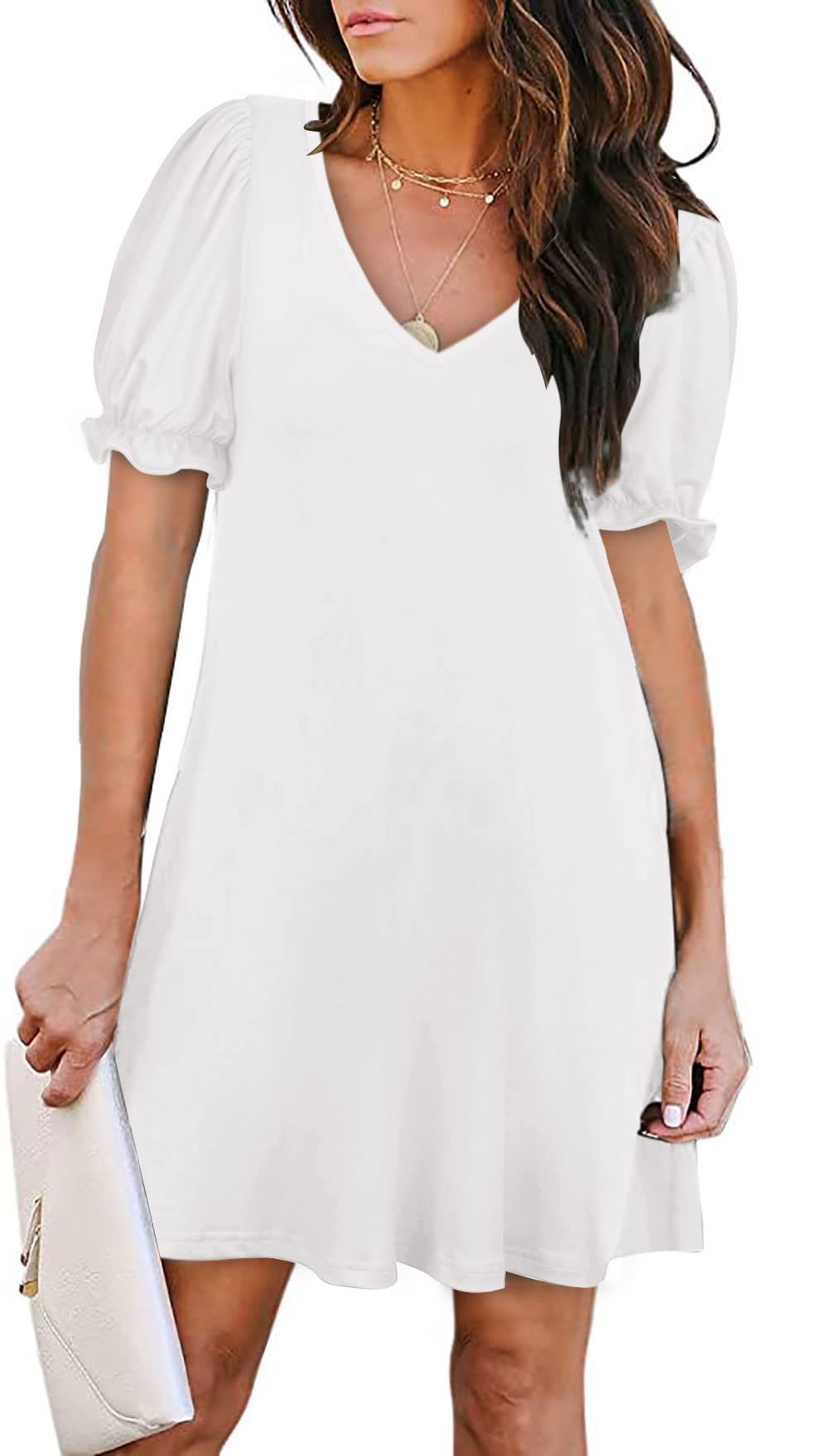 Casual short-sleeved V-neck dress