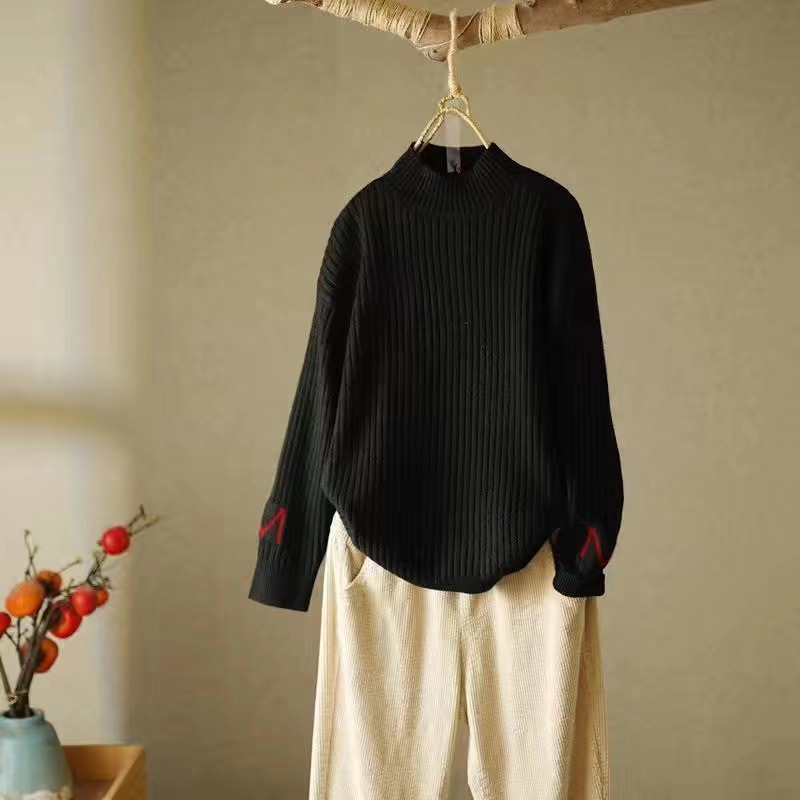 Round Neck Vertical Striped Skin Friendly Soft Cashmere Sweater