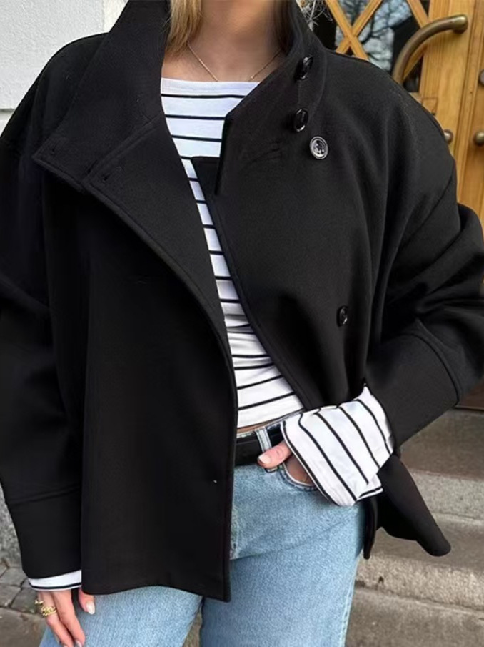 🔥2025 New stand-up collar button long-sleeved wool coat