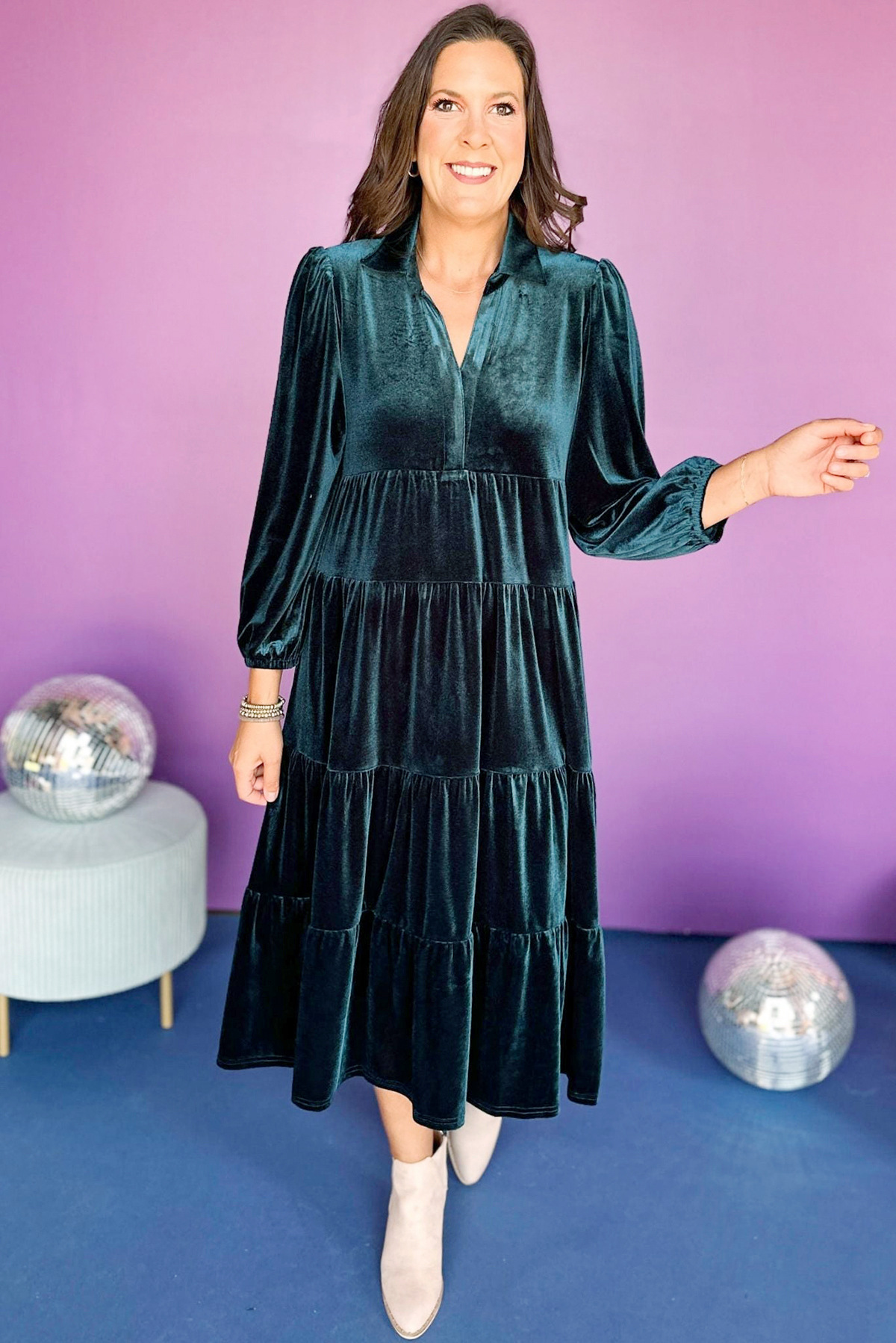 2025🎄 Women's Christmas V Neck Velvet Dress