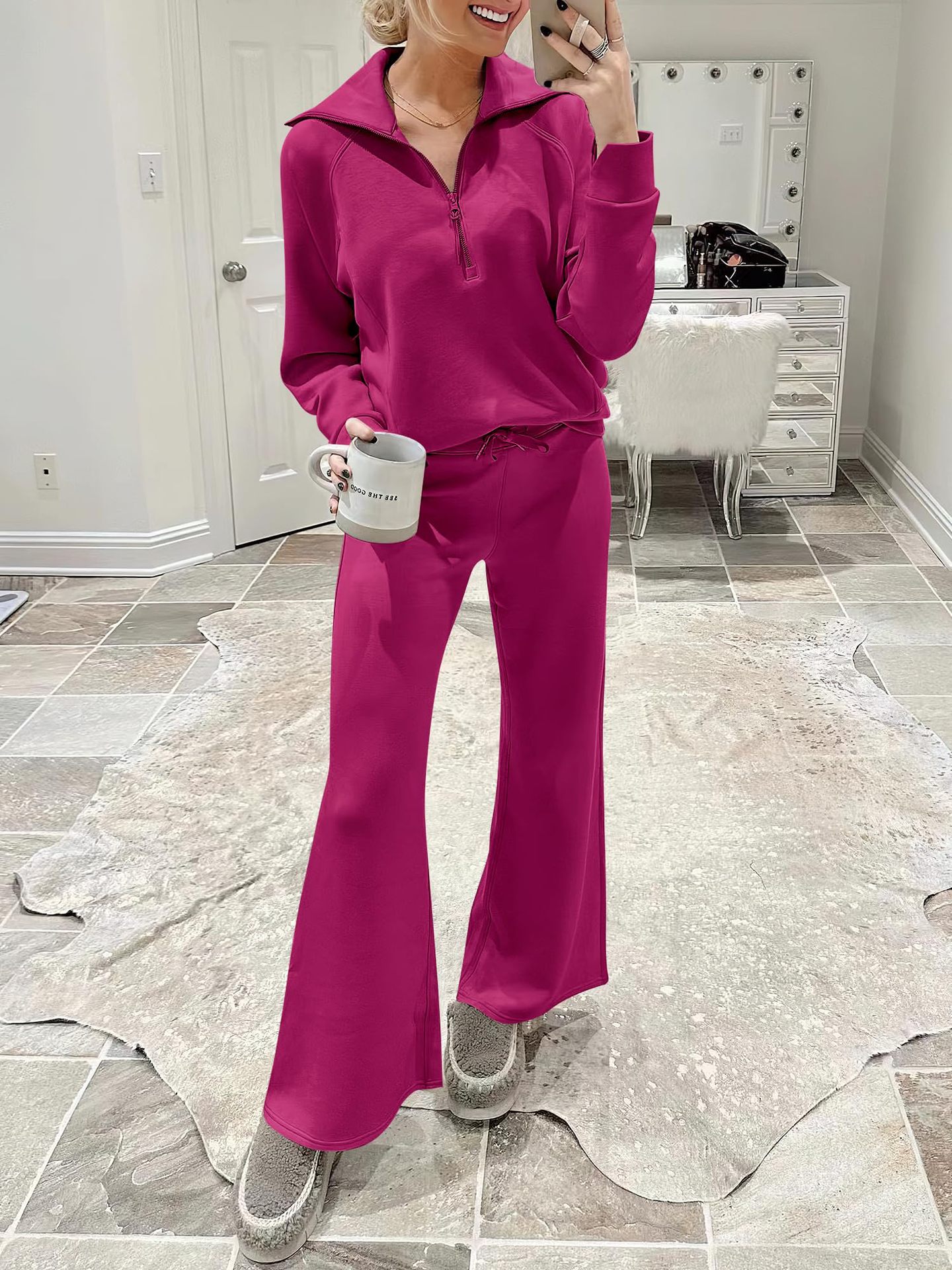 2024 New winter casual zipper wide leg pantsuit