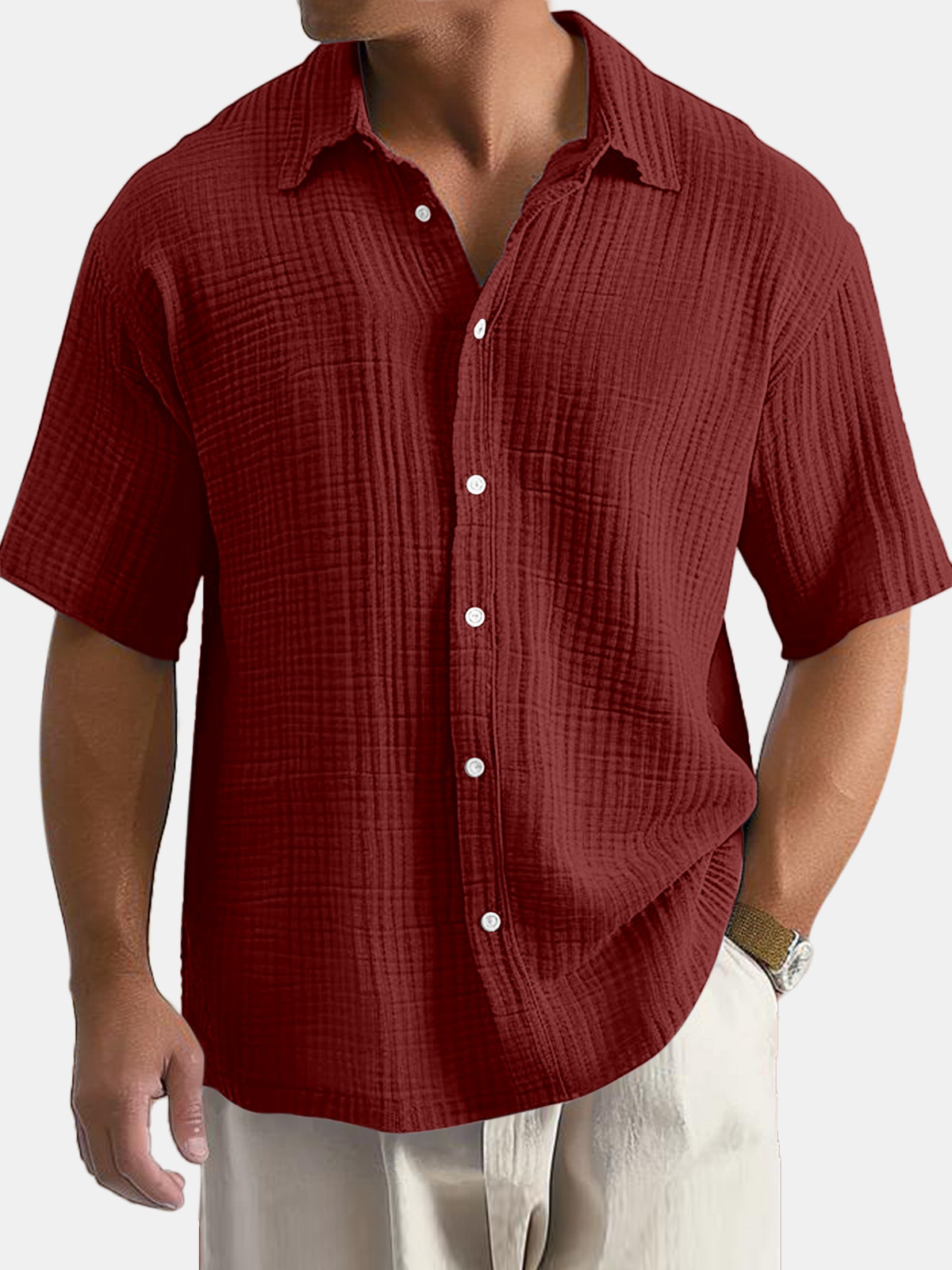 Casual Cotton Short-Sleeved Shirt With Lapel