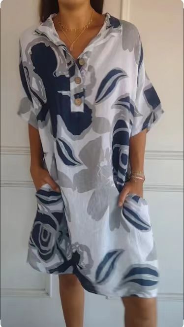 Women's Cotton and Linen Printed Dress