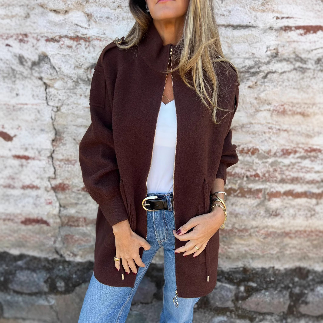 Wool stand-up collar loose coat