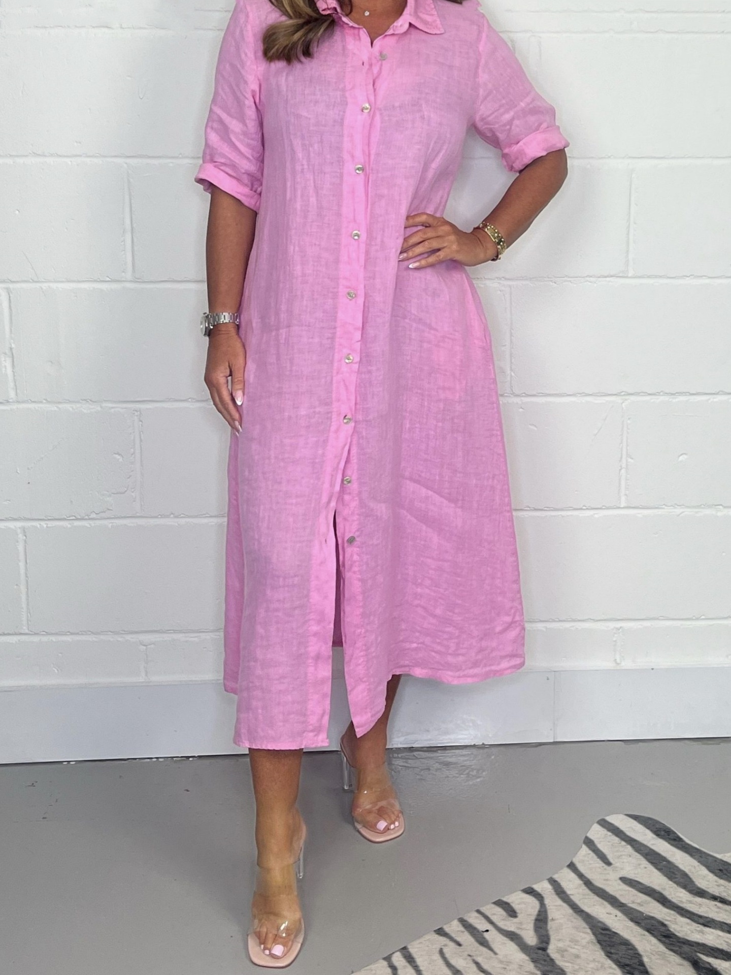 Cotton And Linen Button-Down Dress