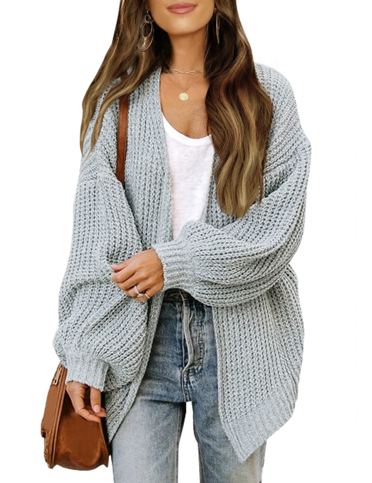 Women's lantern sleeve chunky knitted pocket sweater coat