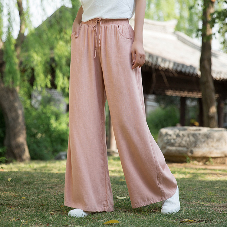 Women's Casual Cotton And Linen Wide-Leg Trousers