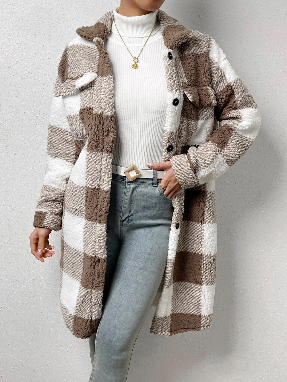 WOMEN'S CASUAL PLAID JACKET COAT
