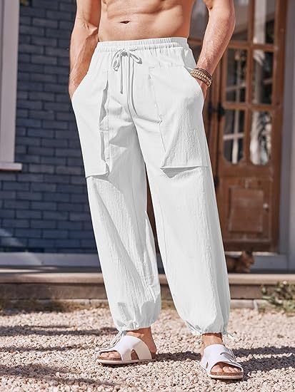 Large-Sized Casual Cotton And Linen Drawstring Pants