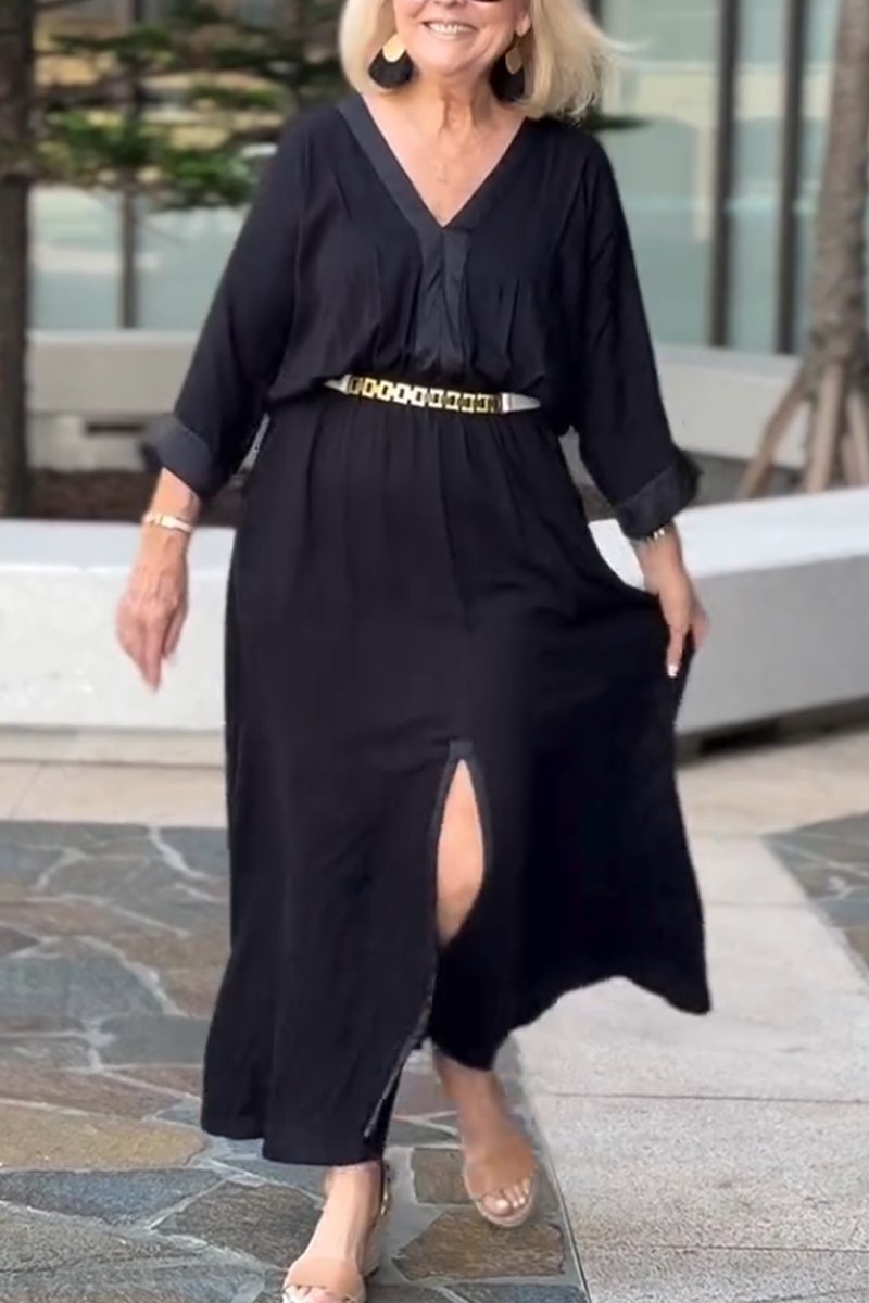 Women's Casual V-Neck Slit Dress