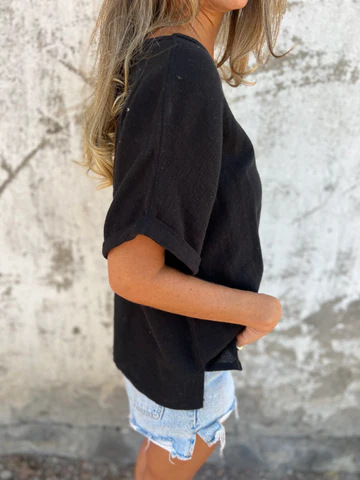 Solid-Color Round-Neck Short-Sleeved T-Shirt