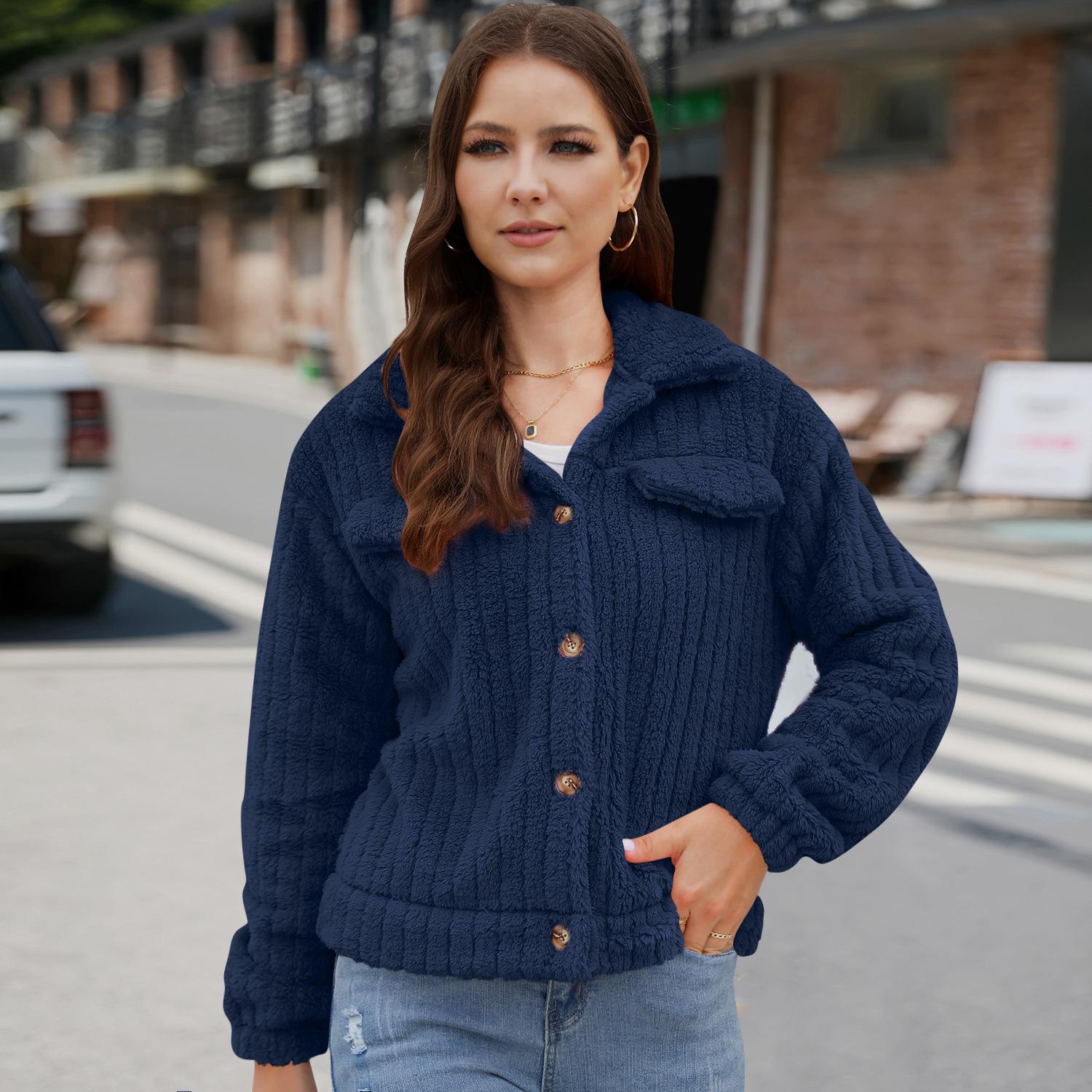 2024 Fleece cardigan lapel short coat