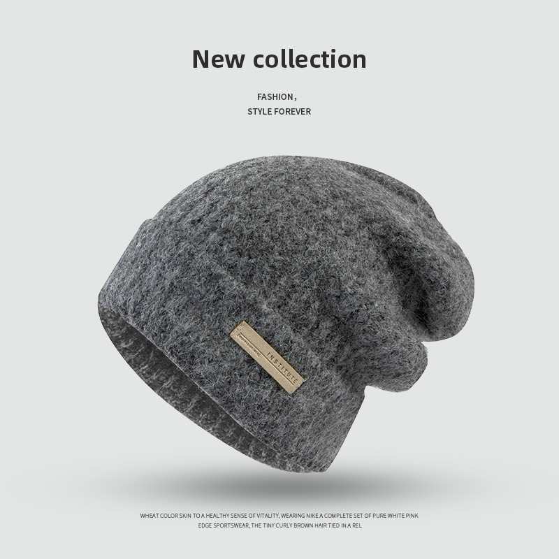 日系大头围堆堆帽简约慵懒风休闲百搭针织帽秋冬季保暖护耳毛线帽