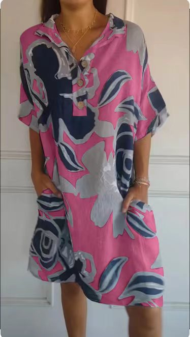 Women's Cotton and Linen Printed Dress