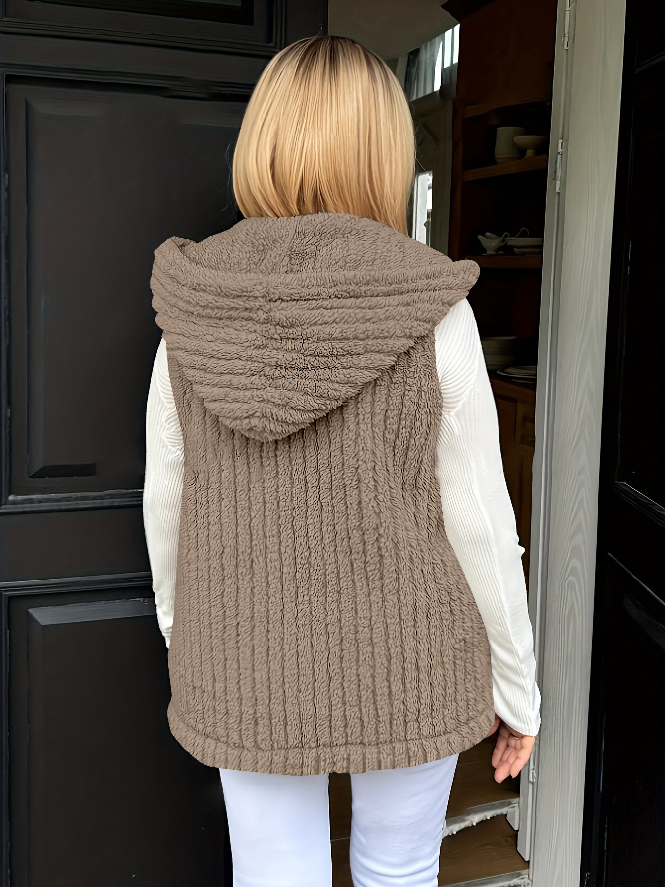 New furry hooded vest sleeveless coat