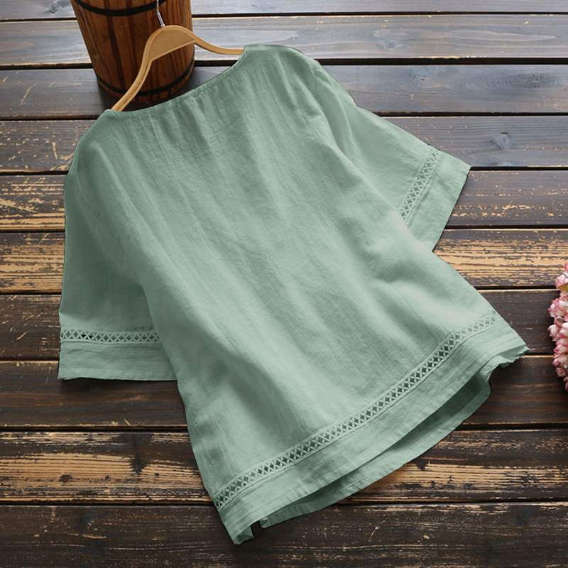 Cotton And Linen Patchwork And Perforated Shirt