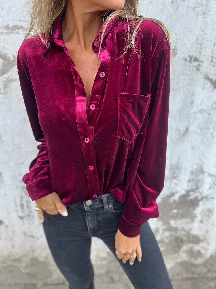 2025 Casual Lapel Velvet Shirt