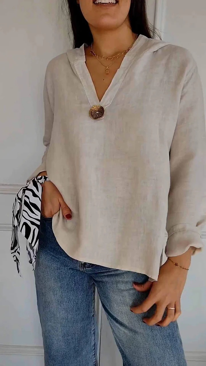 Loose Cotton And Linen Button Hoodie