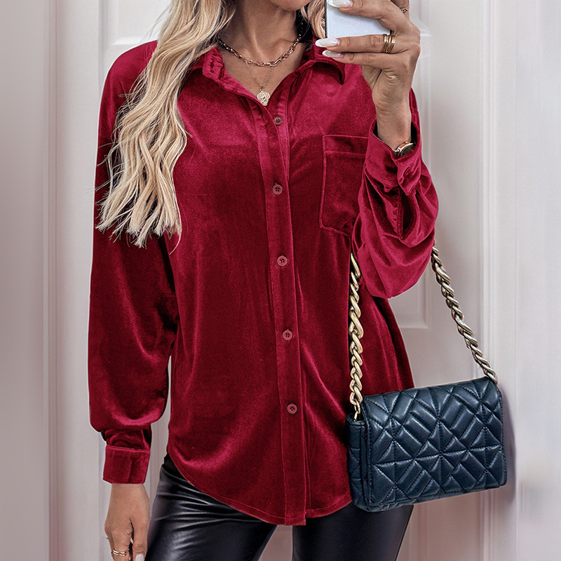 2024 New velvet cardigan single-breasted shirt