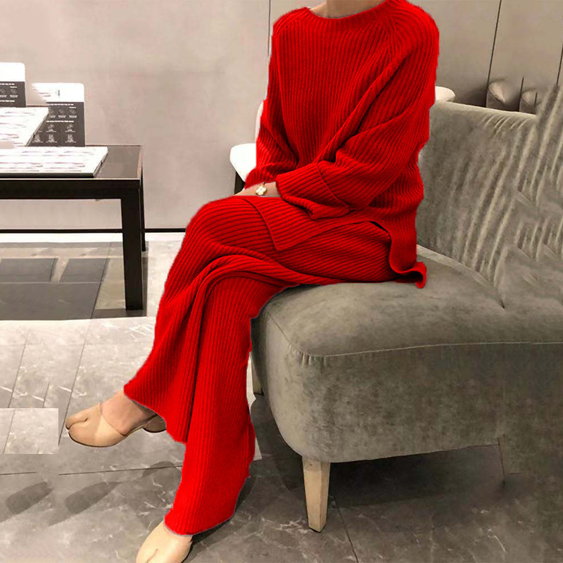 Autumn/winter solid color knitted cashmere sweater set