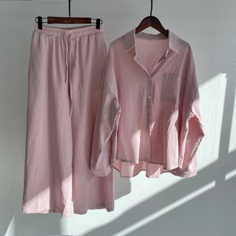 Women'Loose Cotton And Linen Shirt Suit
