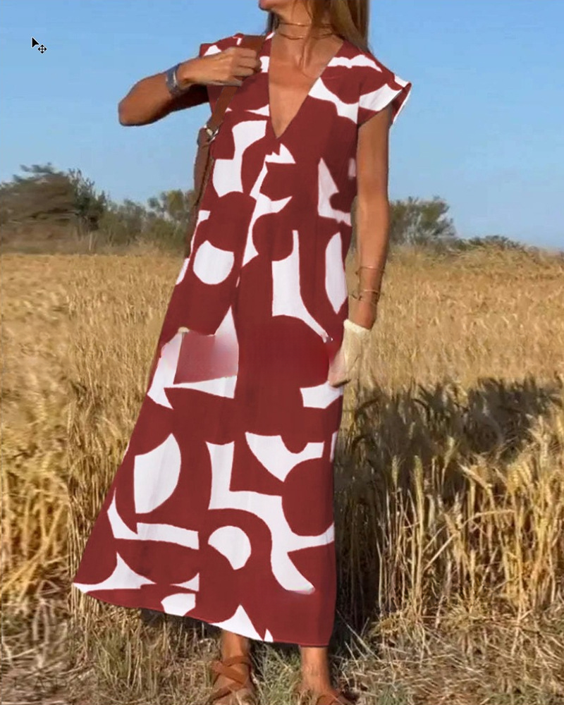 2026 Elegant V-neck Loose-fitting Versatile Long Dress