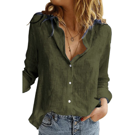 2025 Women's Summer Solid Color Casual Loose Long-Sleeved Linen Shirt