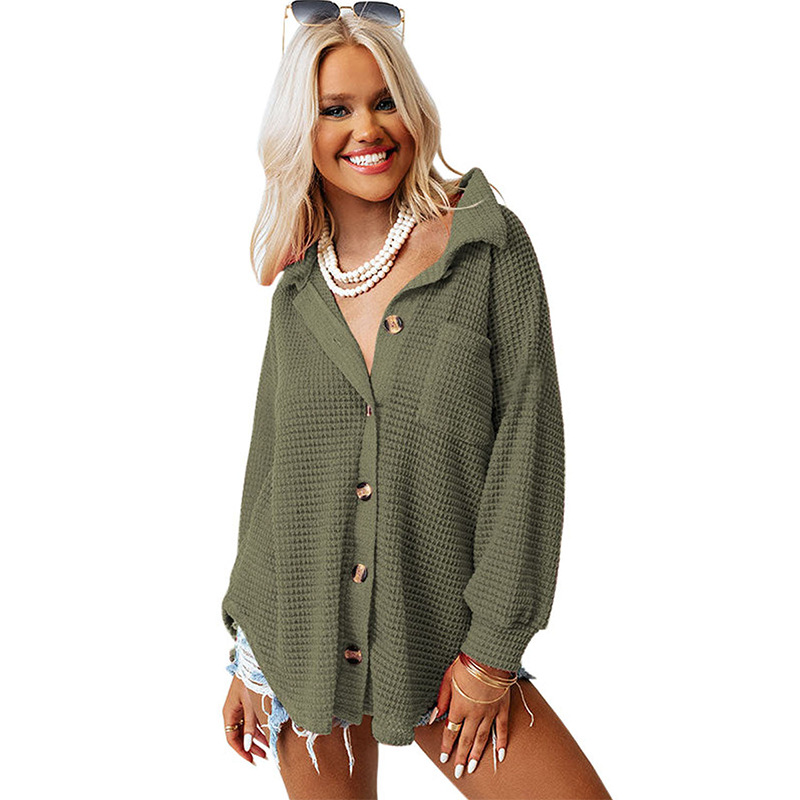 Solid color stand-up collar waffle shirt