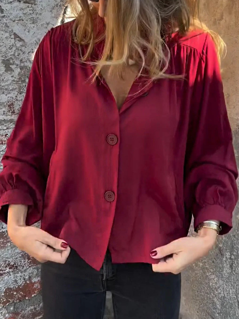 Stand Collar Linen Long Sleeved Shirt With Large Buttons