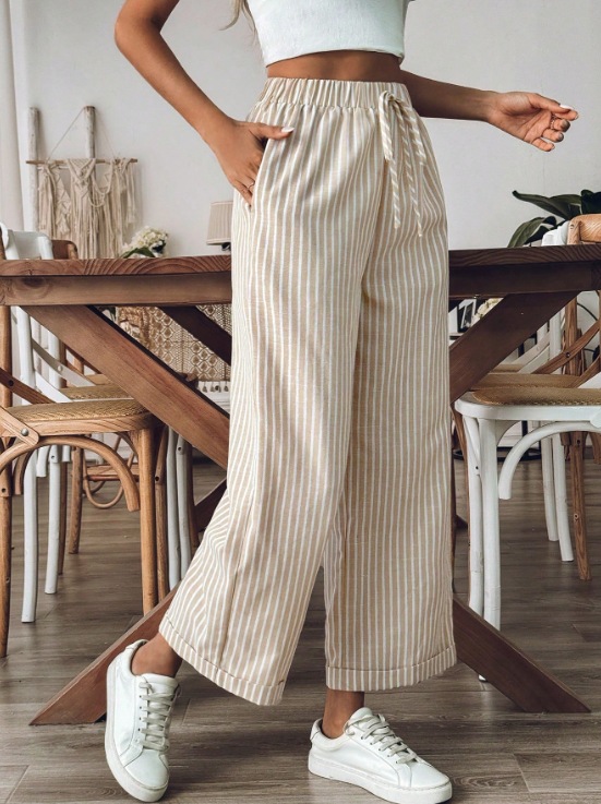 Casual loose striped nine-point wide-leg pants