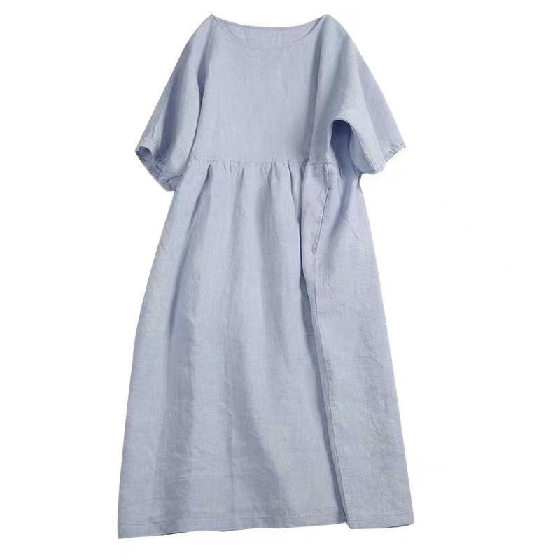 Cotton Short Sleeve Crew Neck Dress