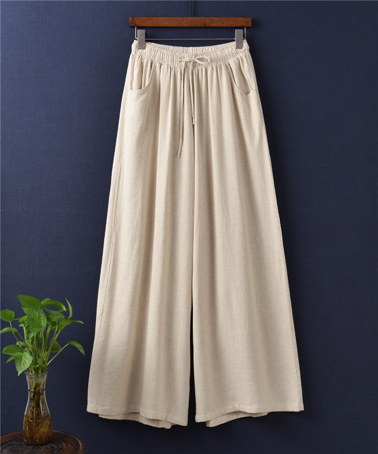 Women's Casual Cotton And Linen Wide-Leg Trousers
