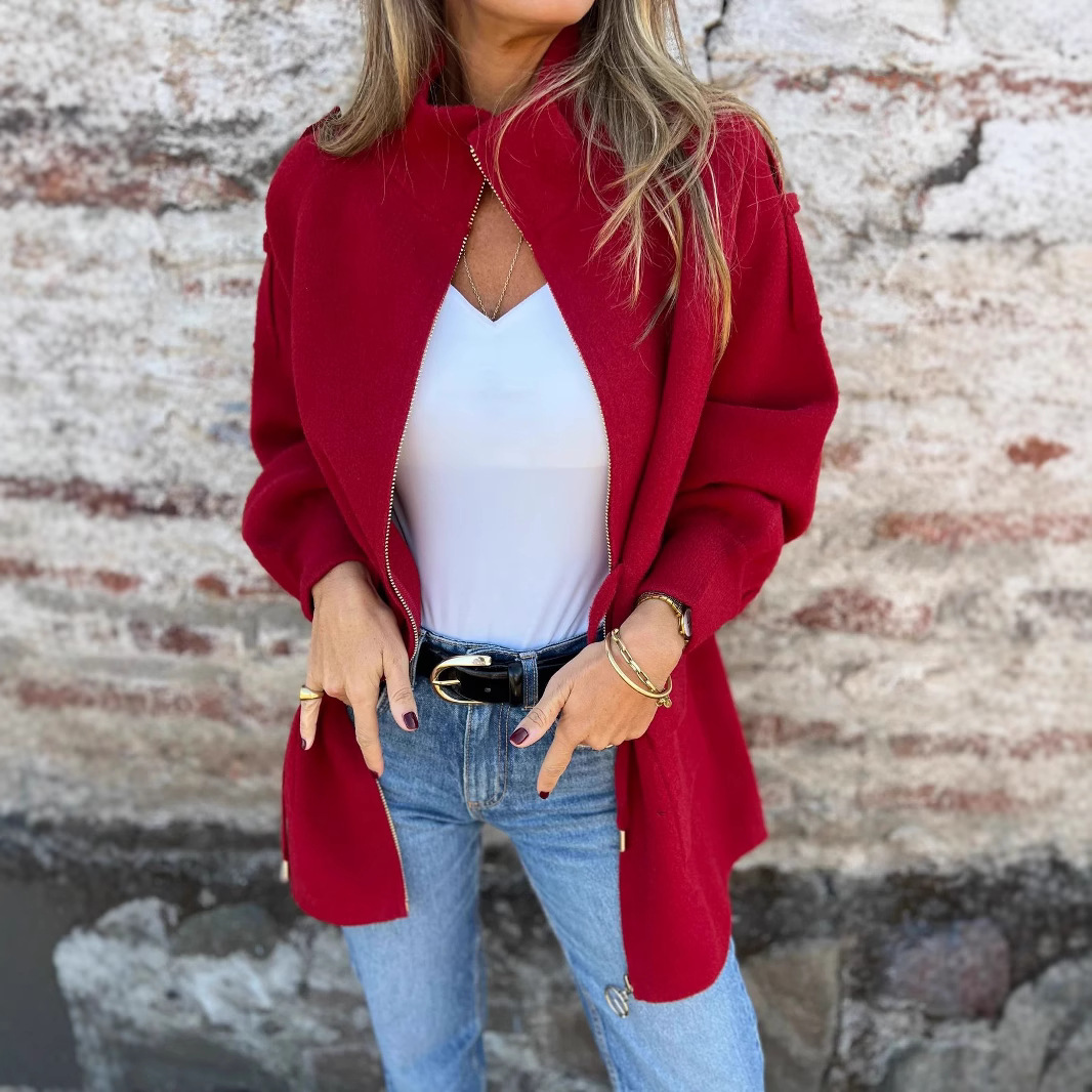 Wool stand-up collar loose coat