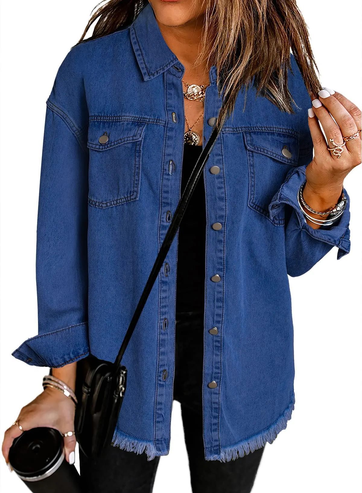 Long lightweight button-down denim shirt