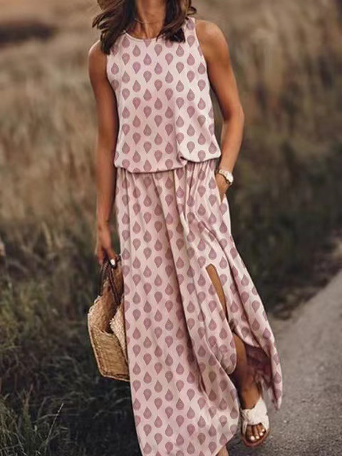Round-Neck Sleeveless Slit Dress