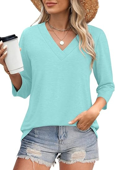 2025 V-neck 7 point sleeve waist knit T-shirt