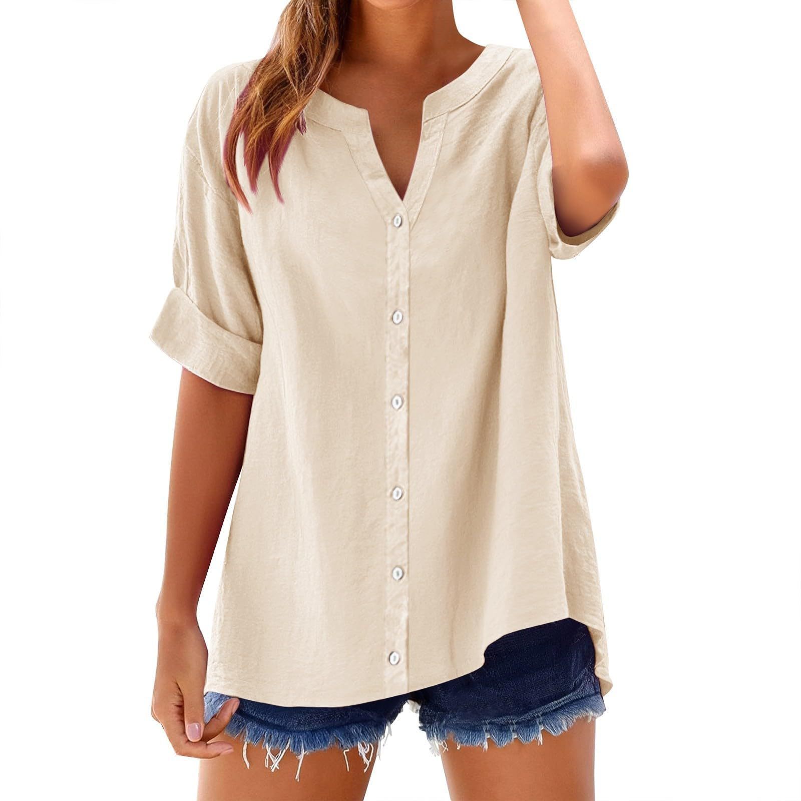 Casual loose linen V-neck shirt