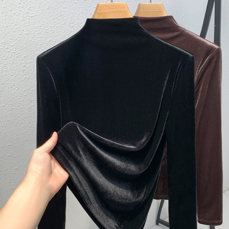 2025🎄Solid Color High Neck Velvet Long-Sleeved Warm Top