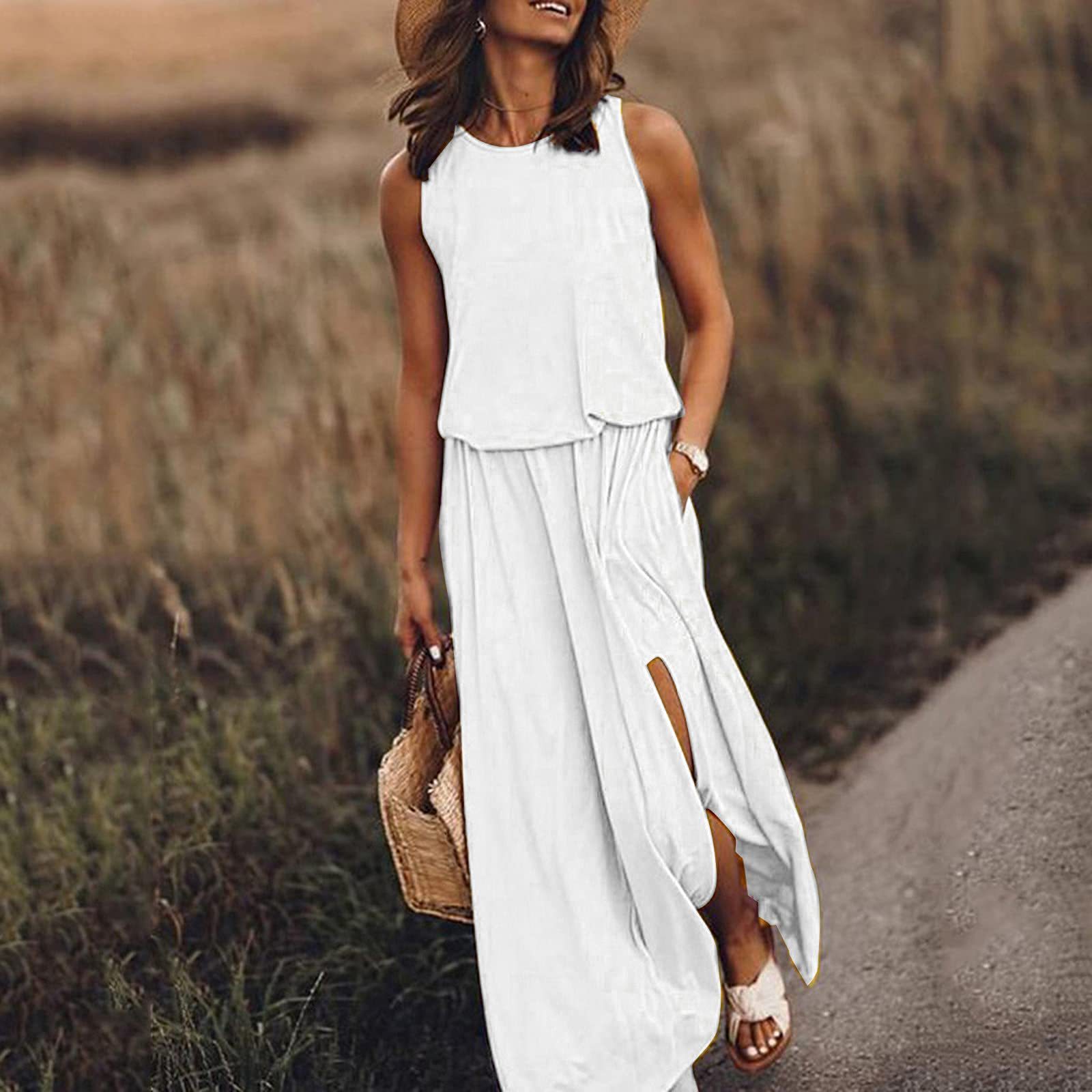 Round-Neck Sleeveless Slit Dress