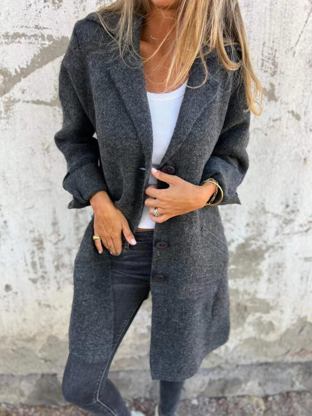 Lapel cardigan single breasted long coat